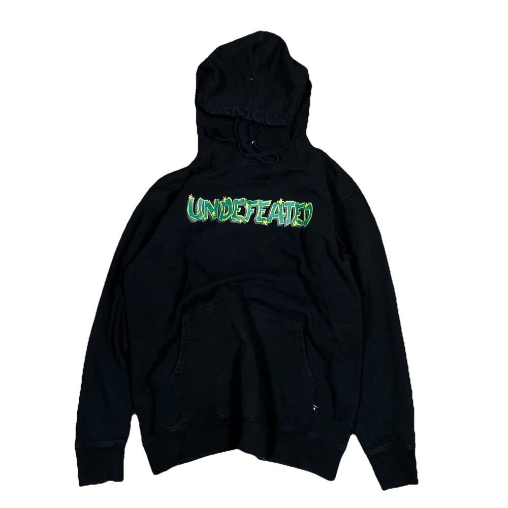 Undefeated Logo Black Pullover Hoodie Large Canada Made Graffiti Spellout Fade